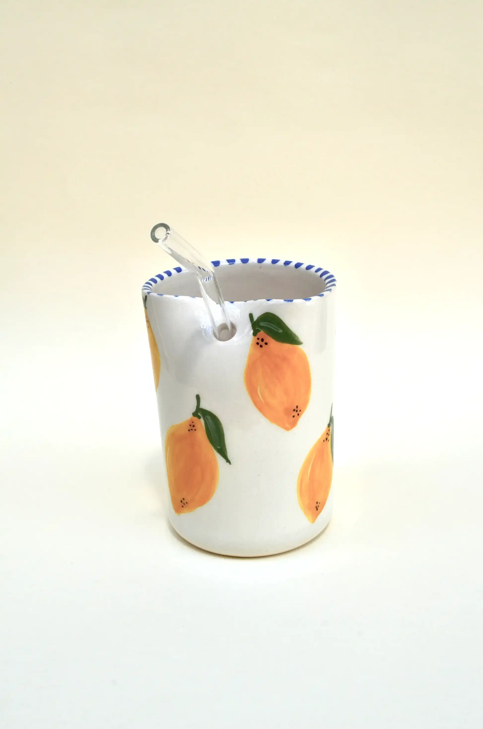 Limon Desenli Cam Pipetli Bardak