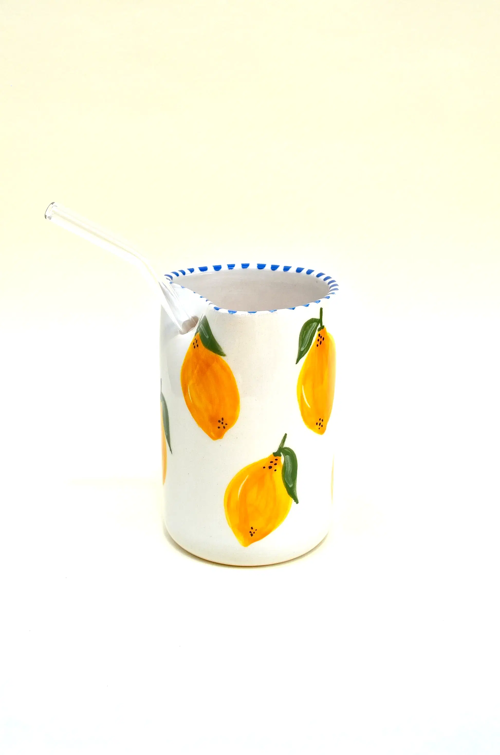 Limon Desenli Cam Pipetli Bardak