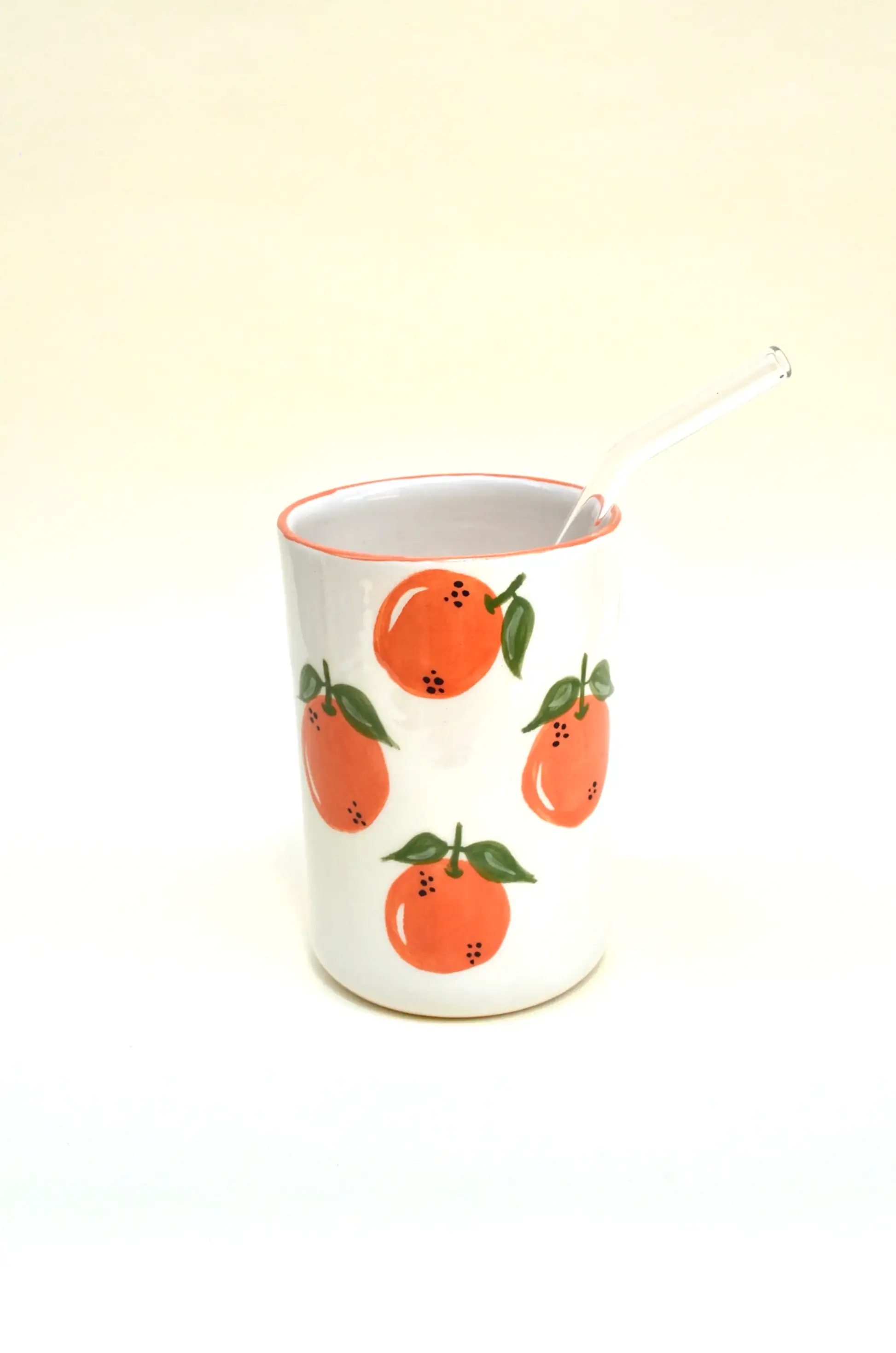 Portakal Desenli Pipetli  Bardak