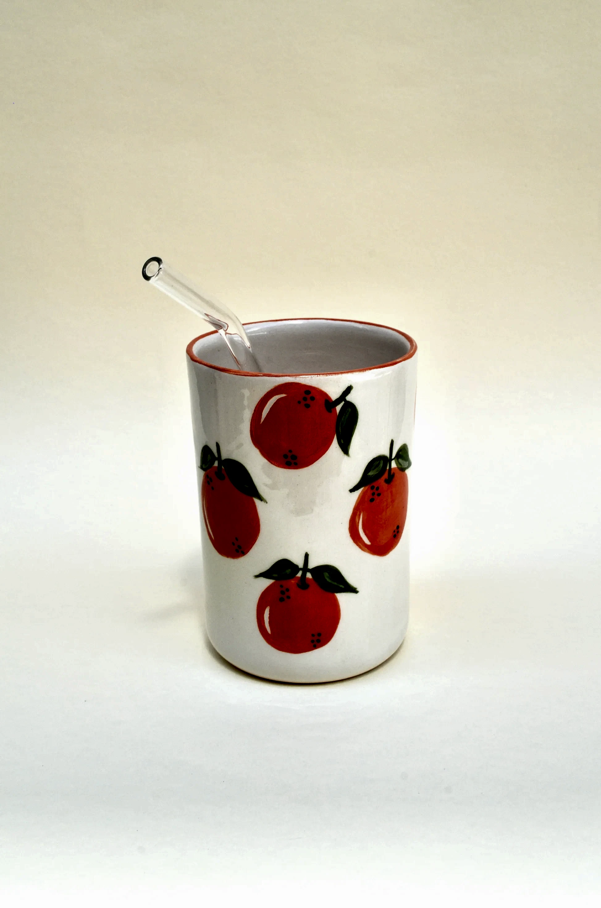 Portakal Desenli Pipetli  Bardak